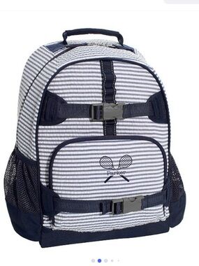 Pottery Barn Kids Navy & White Striped Backpack with Tennis Motif